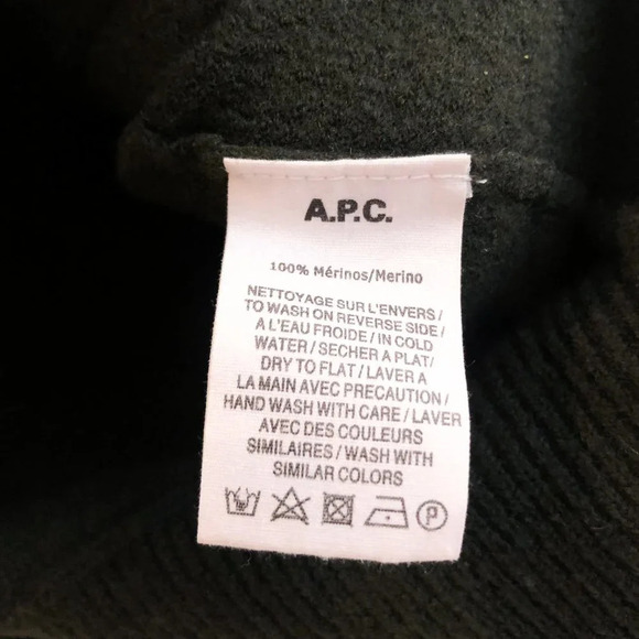 A.P.C. 100% Merino Wool Knit Crew Neck Green Distressed Crew Neck Sweater FLAWED - Picture 11 of 15